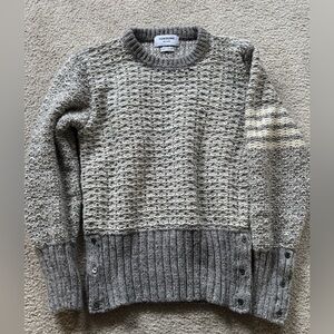 Thom Browne Wool & Mohair 4-Bar White/Gray Pullover Knit Size 2 Authentic $1200